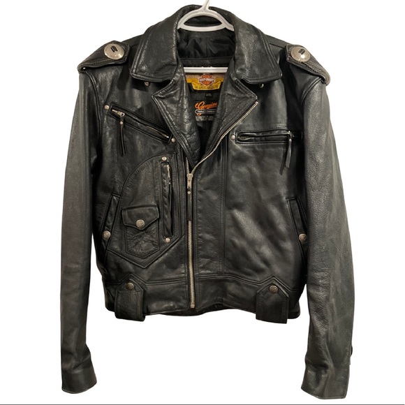 Vintage 80s 90s Harley Davidson Authentic Leather Biker Jacket Embossed Logo - Picture 3 of 16